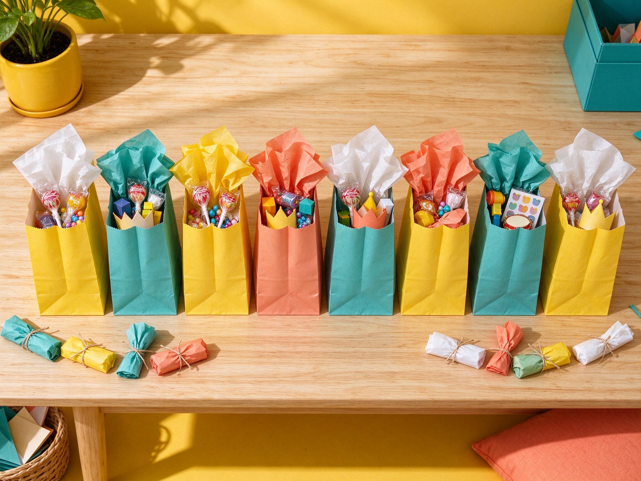 Colourful party packs arranged on a table
